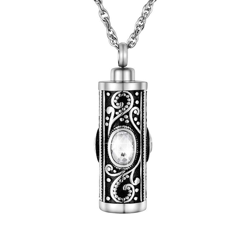 XIUDA Crystal Cremation Urn Necklace for Ashes Keepsake Cremation Jewelry for Human Ashes Stainless Steel Memorial Pendant with Flower (White) - Image 1